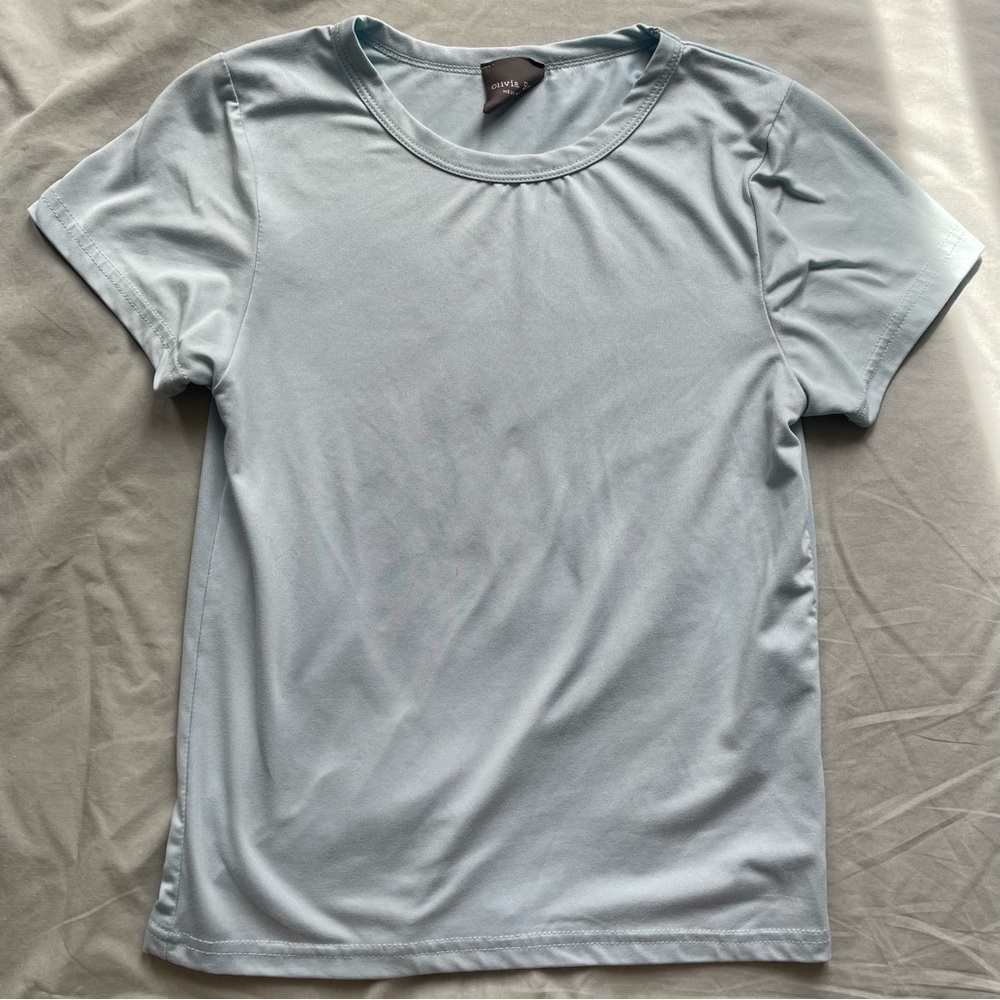 Olivia Rae baby blue cropped short sleeve shirt